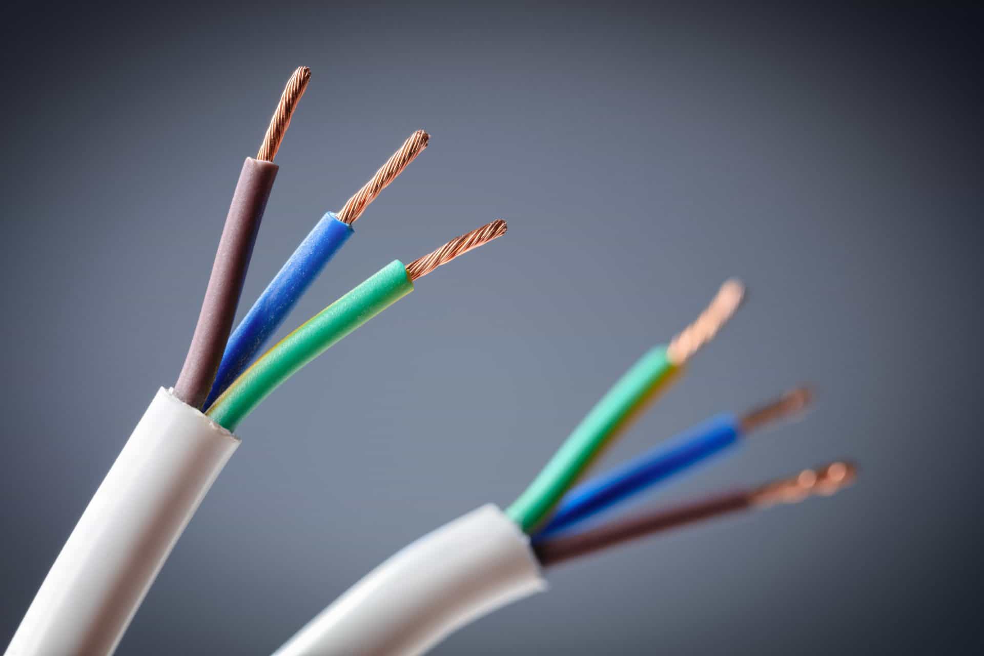 Electric appliance cable twin and earth, live, neutral and earth wiring background